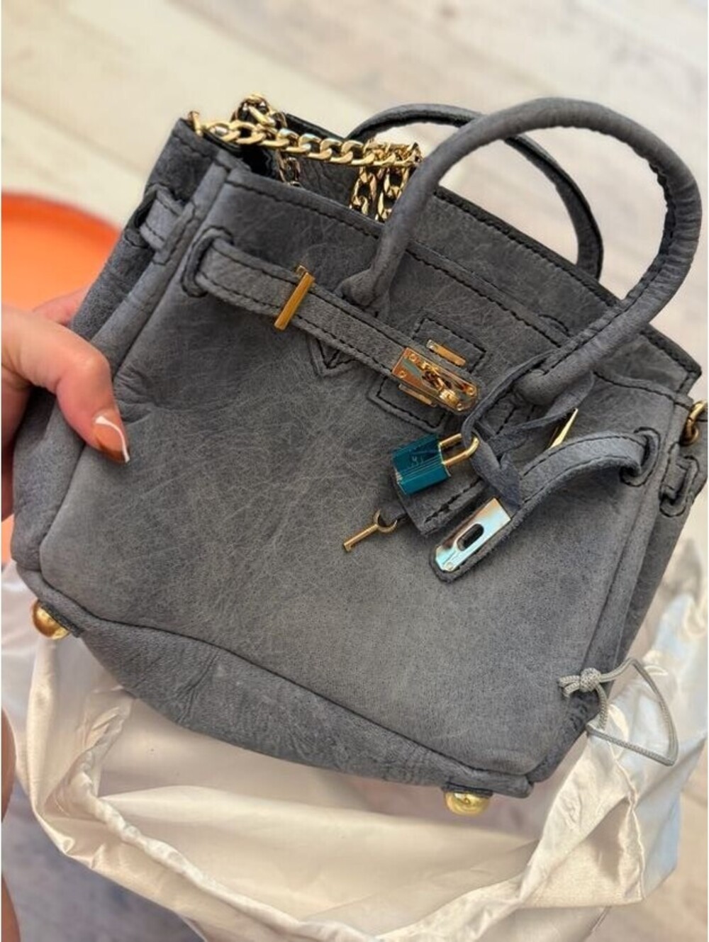 Danielle Leather Handmade Gray Leather Satchel Bag New